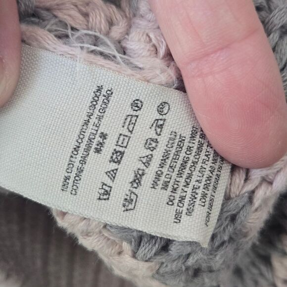 FREE PEOPLE Striped Oversized Chunky Cotton Knit Sweater Sz XS Pink Gray - Picture 8 of 12